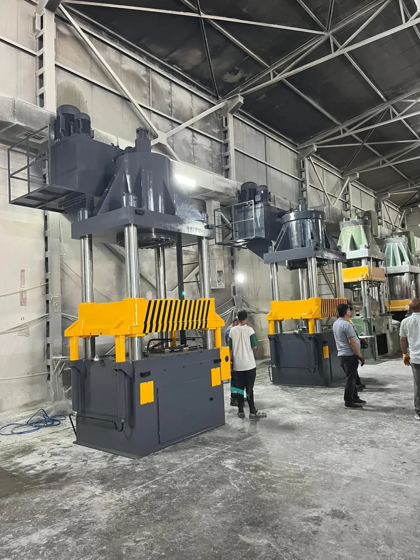 Hydraulic presses being assembled in the workshop